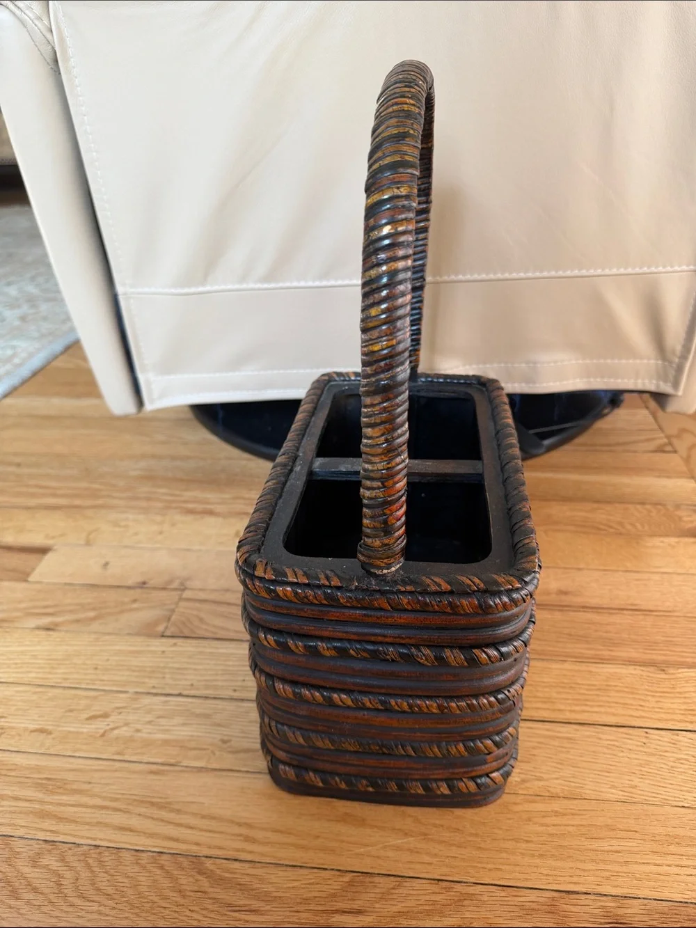 Woven Two-Compartment picnic wine Handled Basket - Brown & Black solid